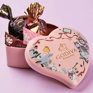 ゴディバ　Gキューブ＆Gクリスピー　ハート缶　6p