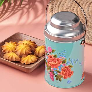 パイナップル風クッキー　客家柄缶　ブルー　1個