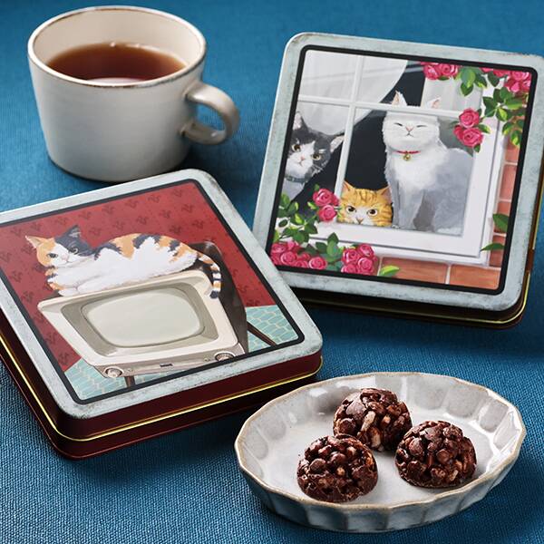 レトロねこスクエア缶　チョコクランチ　1個